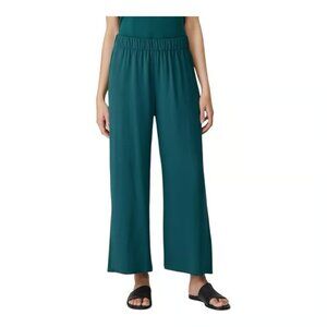 Eileen Fisher Womens Small Aegean Green 100% Silk  Straight Ankle Pants NEW
